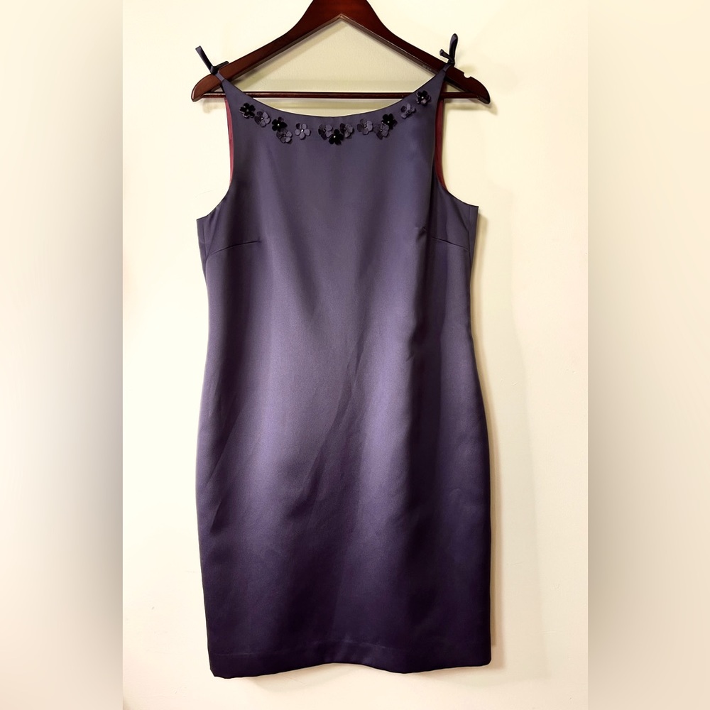 Ann Taylor Loft Formal Purple Dress with accent Fabric flowers
